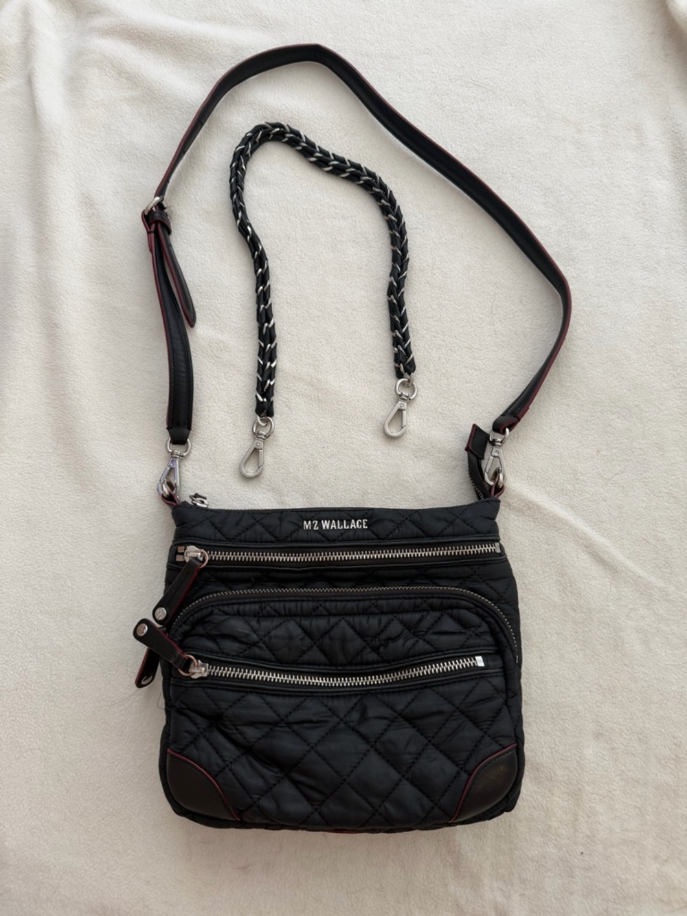 MZ Wallace Downtown Crosby Crossbody Black Quilted Nylon Bag w/ Dust Bag - Picture 2 of 5
